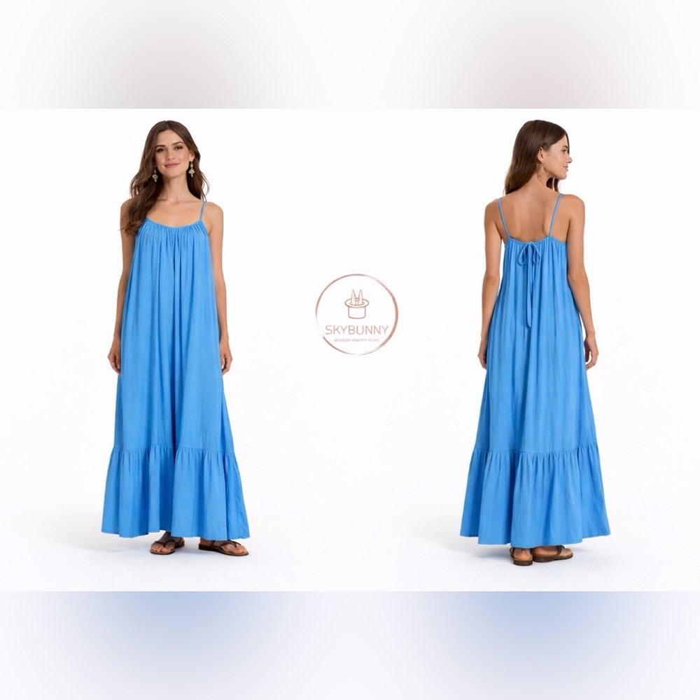 Anthropologie Elan Aqua Blue Maxi Dress Women's S Small Resort Oversized NEW